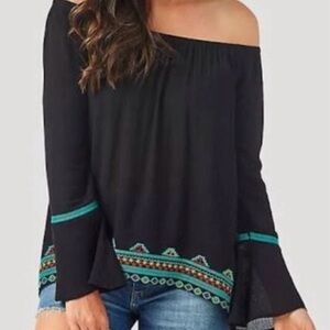 Wrangler Retro Bell Sleeve Off Shoulder Flowy Top Sz M